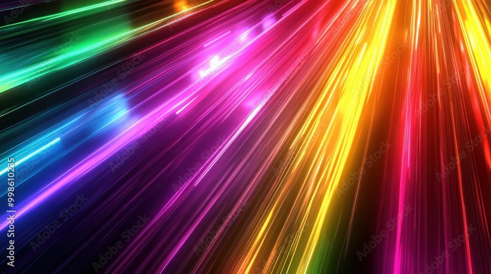 Poster colorful 3d abstract background featuring neon rays and glowing lines, showcasing a dynamic spectrum