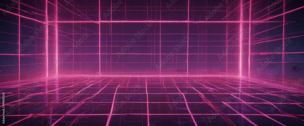 Aufkleber a futuristic, grid-like room with a glowing pink and purple color scheme, creating a visually striking and immersive environment