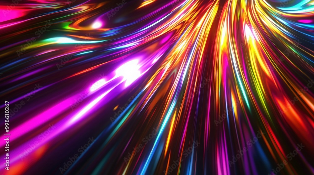 Poster colorful 3d abstract background featuring neon rays and glowing lines, showcasing a dynamic spectrum