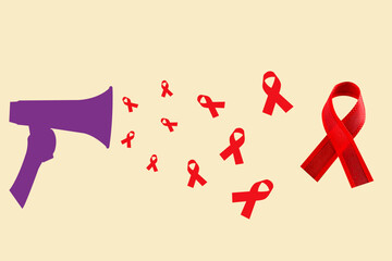 World AIDS Day Awareness Background Red banner Ribbon and megaphone Vector Illustration