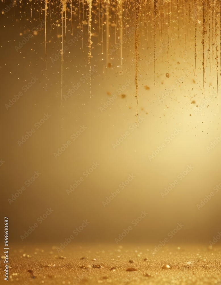Poster Golden waterfall cascades down a dark background, creating a mesmerizing and ethereal atmosphere