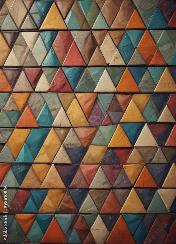 Aufkleber A vibrant mosaic of multicolored triangles, arranged in a repeating pattern, creates a visually striking and textured background