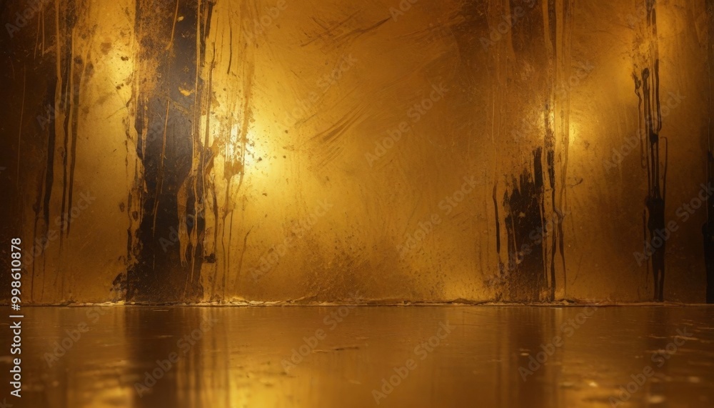 Poster a textured, golden-colored wall with vertical lines and splatters, creating a sense of depth and movement