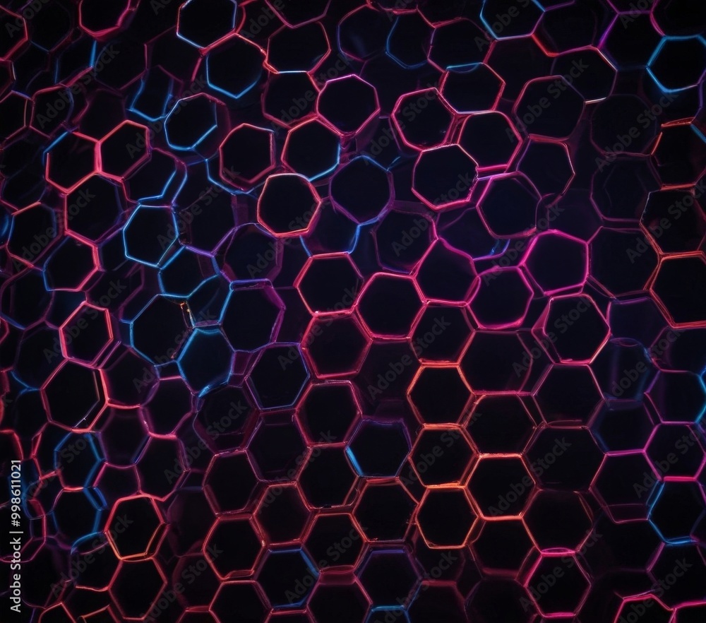 Aufkleber a close-up view pattern of hexagonal shapes in various shades of pink, blue, and black, creating a visually striking and abstract design
