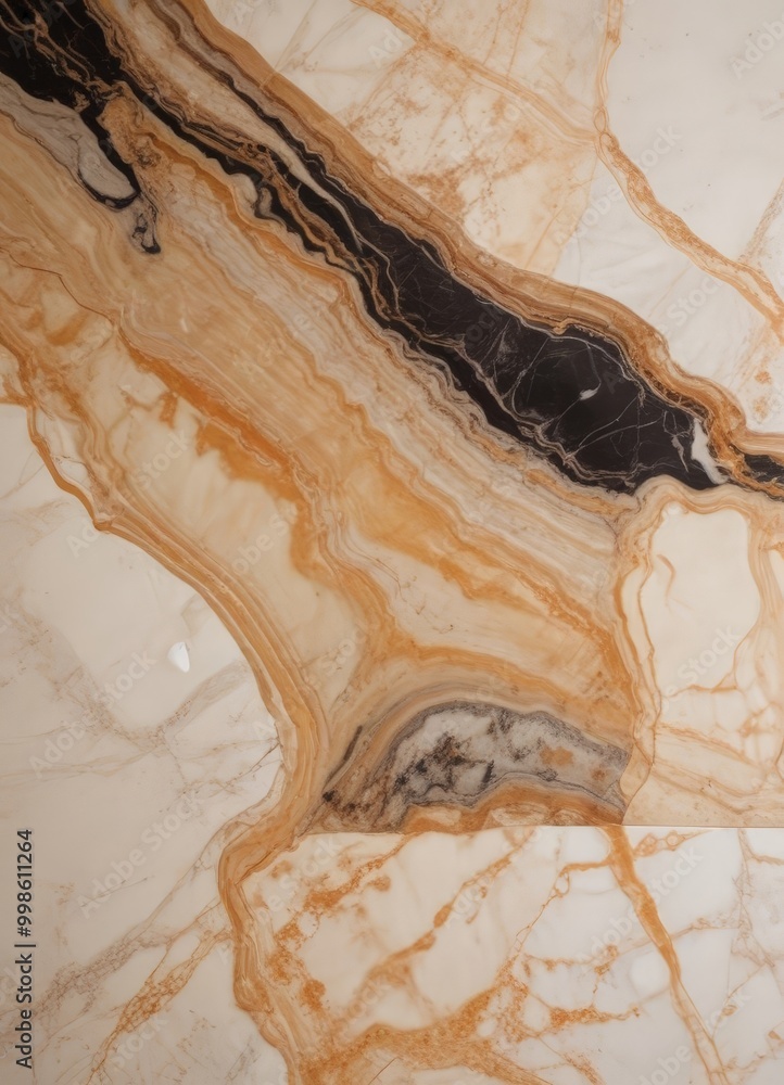 Aufkleber a close-up view marble surface with a striking pattern of orange, black, and white swirls and lines