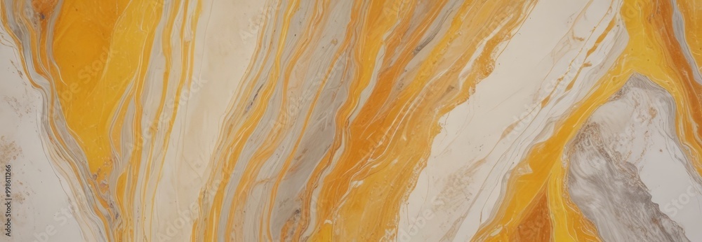 Aufkleber a close-up view marble surface with a striking pattern of yellow, white, and gray marble swirls and lines