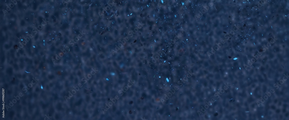 Poster a dark blue background with numerous small, blue and white particles scattered throughout, creating 
