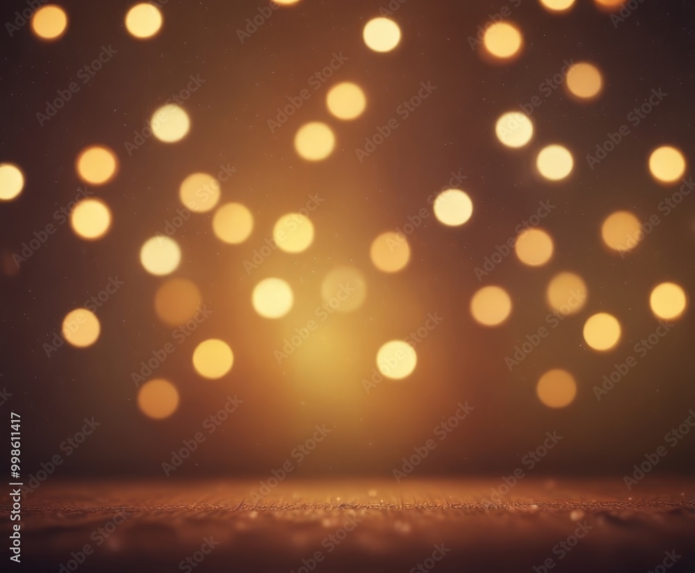 Poster a blurred wooden surface with a pattern of small, glowing circles, resembling a bokeh effect