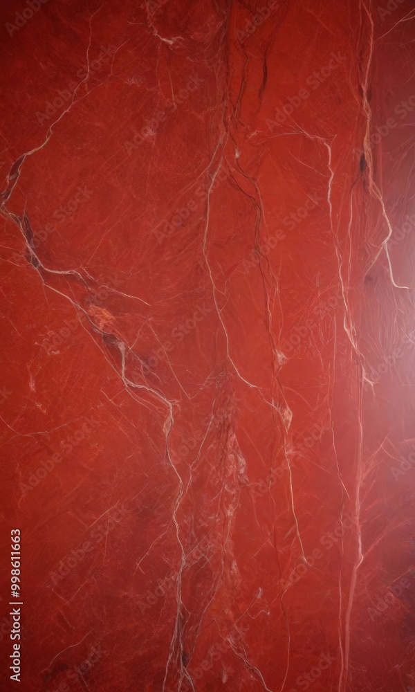 Fototapete a close-up view red marble surface with a textured and cracked appearance, featuring a prominent vertical line running through the center