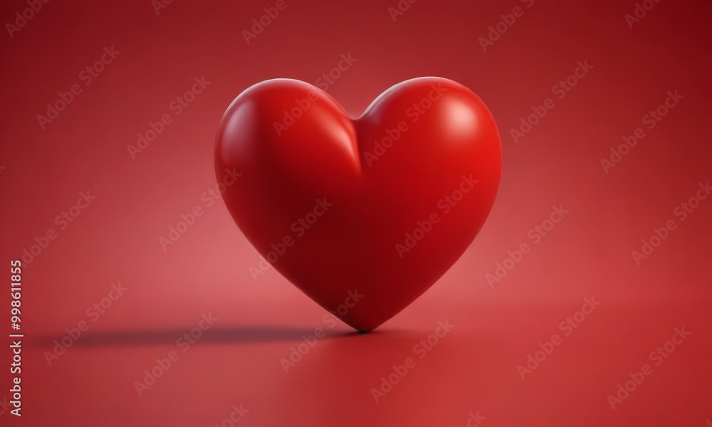 Poster A red heart-shaped object is centered against a solid red background