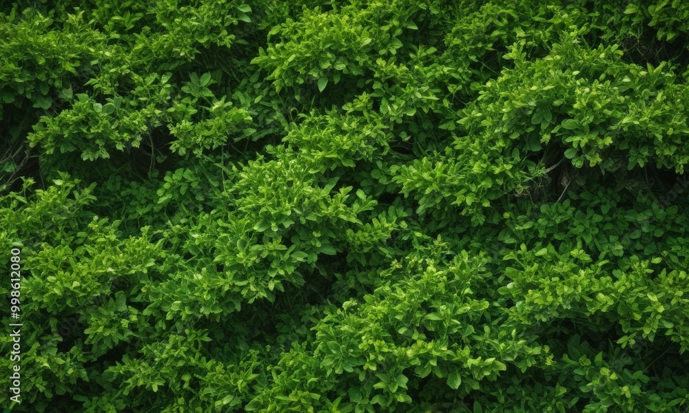 Poster a dense, lush green forest with a variety of leaves and branches fills the frame, creating a dense, 