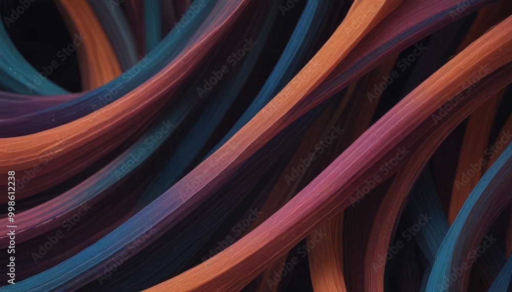 Aufkleber a close-up view complex arrangement of curved lines in various shades of orange, blue, and purple, creating a visually striking abstract pattern
