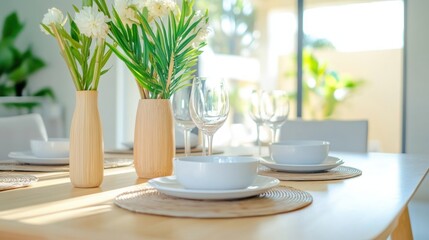 Elegant Dining Table Setting with Fresh Flowers