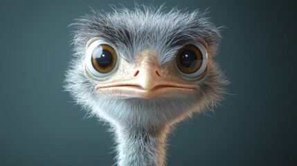 A cartoonish looking ostrich with a big smile on its face