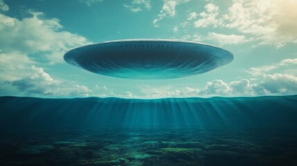Obraz premium A large, alien-like object is floating above the ocean