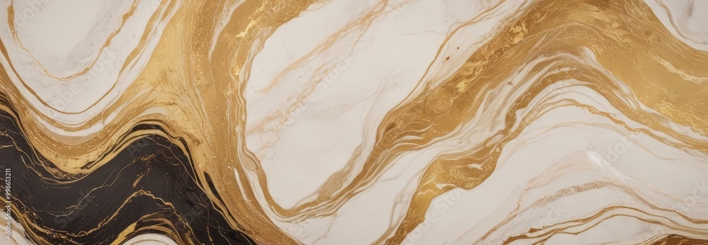 Aufkleber a marble surface with swirling patterns of gold and black paint, creating a dynamic and visually striking effect