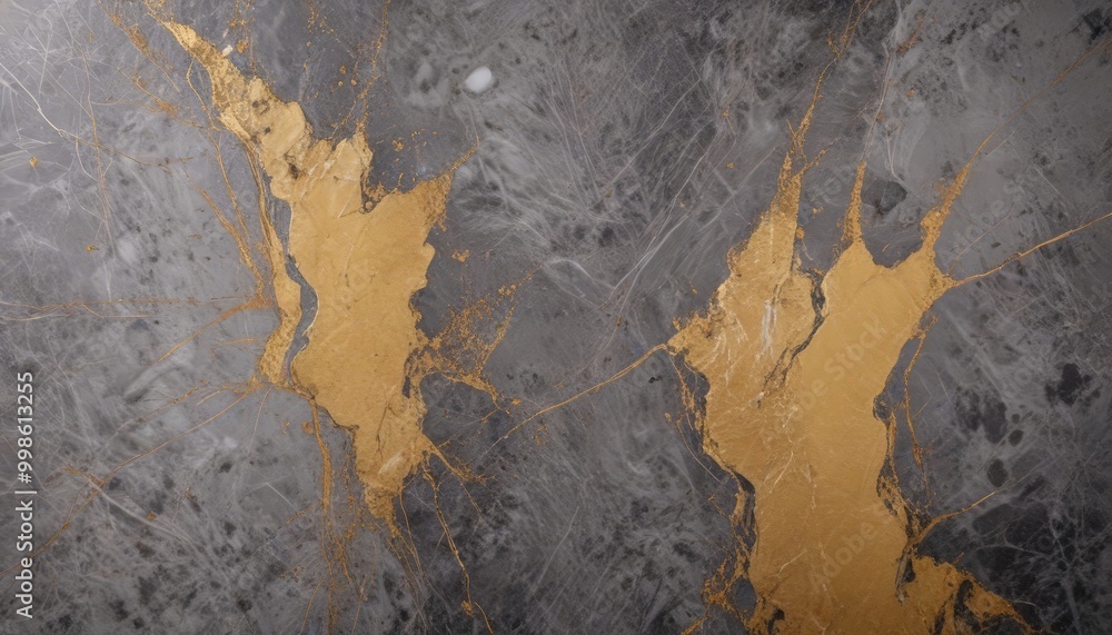 Aufkleber a close-up view marble surface with a striking pattern of gold and gray hues The gold appears to be in the form liquid or paste, creating a dynamic and textured