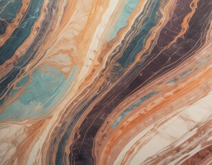 Fototapeta premium a close-up view marble surface with a striking pattern of swirling lines and colors, including shades of blue, orange, and brown