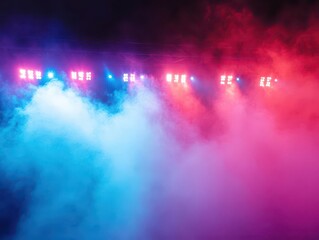 electrifying stadium atmosphere with dazzling arena lights piercing through dramatic smoke dynamic scene captures the essence of live entertainment and sporting events with vibrant energy