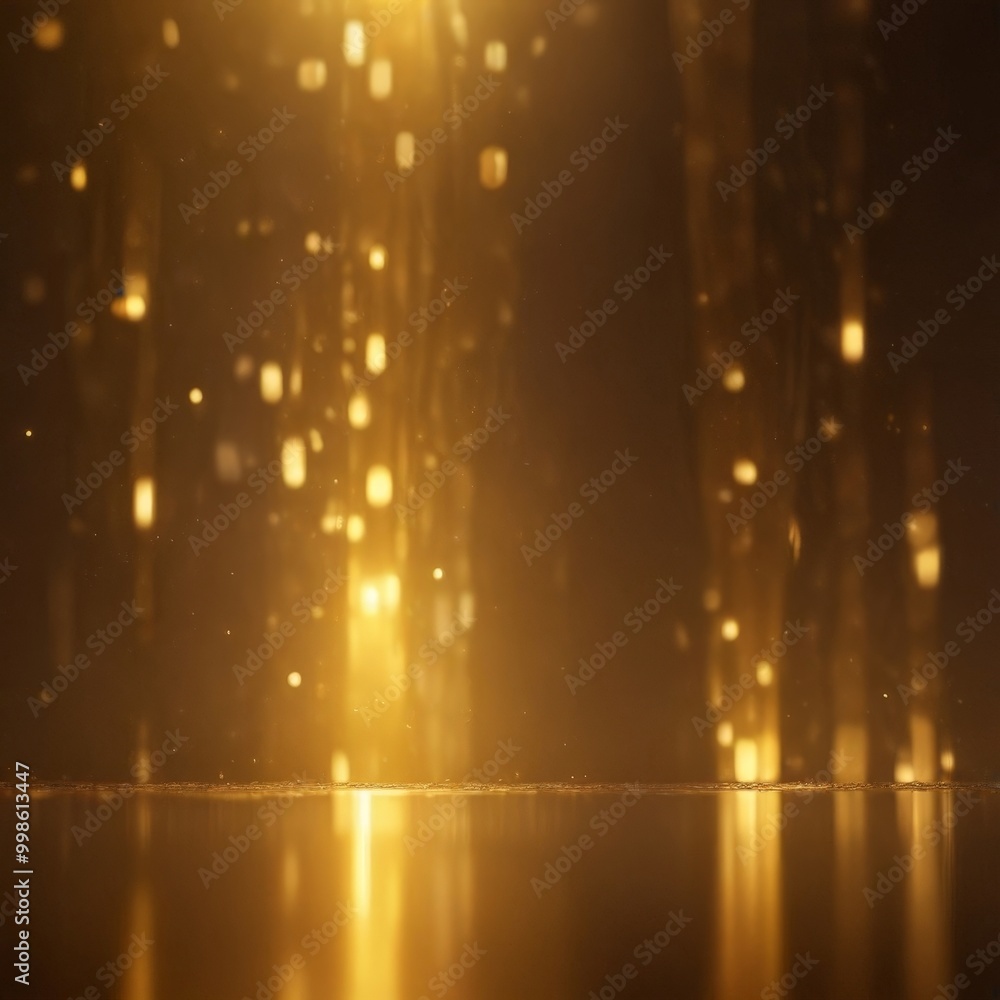 Poster a dark, reflective surface with a radiant, golden glow emanating from the center, creating a sense o