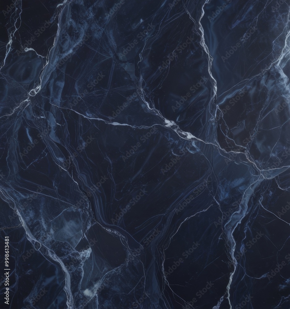 Fototapete a close-up view dark blue marble surface with intricate patterns and cracks, creating a textured and visually striking effect