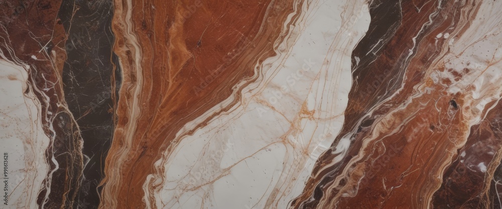 Poster a close-up view marble surface with a striking pattern of brown, white, and black marble swirls and lines