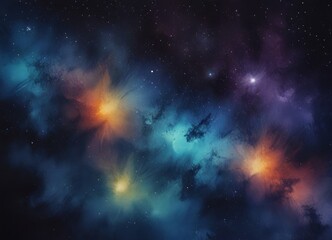 Fototapeta premium a vibrant cosmic scene, featuring a star-studded night sky with a multitude of colorful nebulae scattered across the frame The nebulae exhibit a range of hues, including