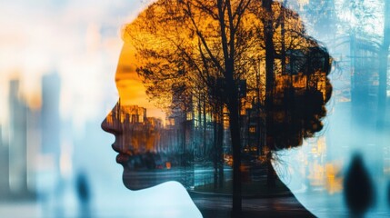 Exploring Identity: A Captivating Double Exposure of Nature and Urban Landscape