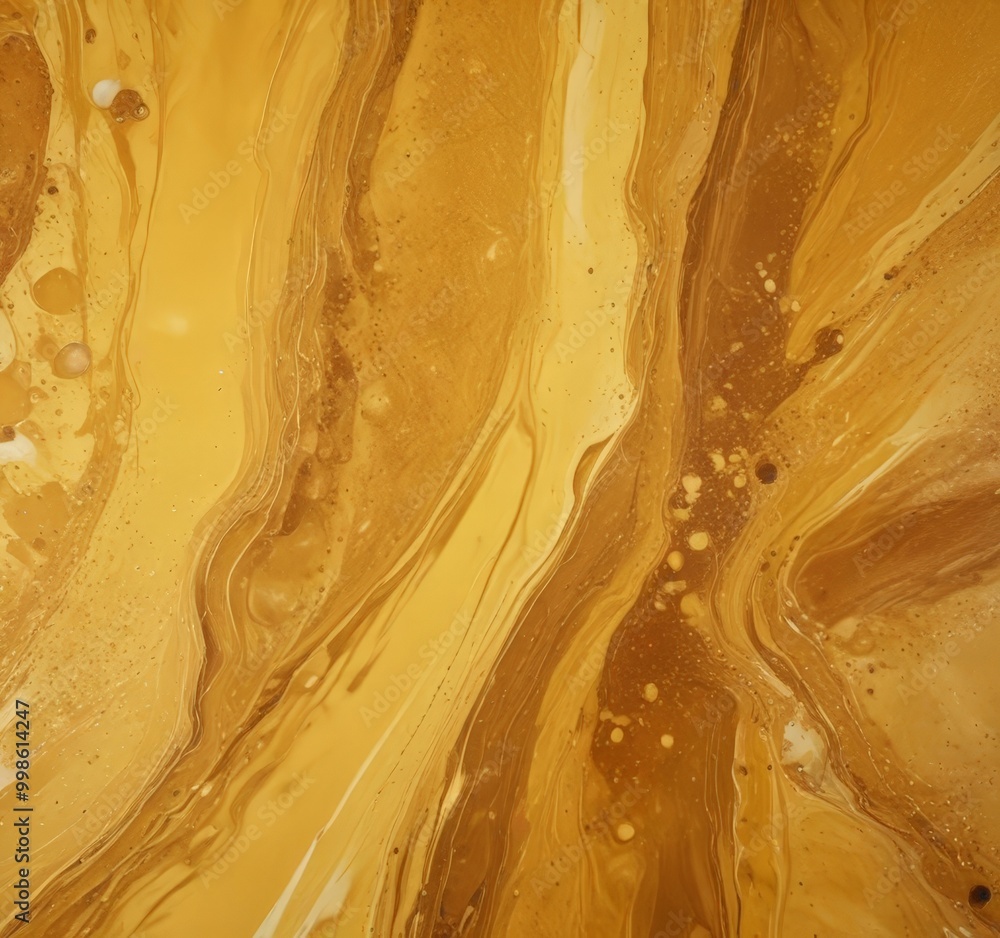 Poster a close-up view textured, abstract painting with a warm, golden color palette The painting features a swirling pattern of lines and shapes, creating a sense of movement