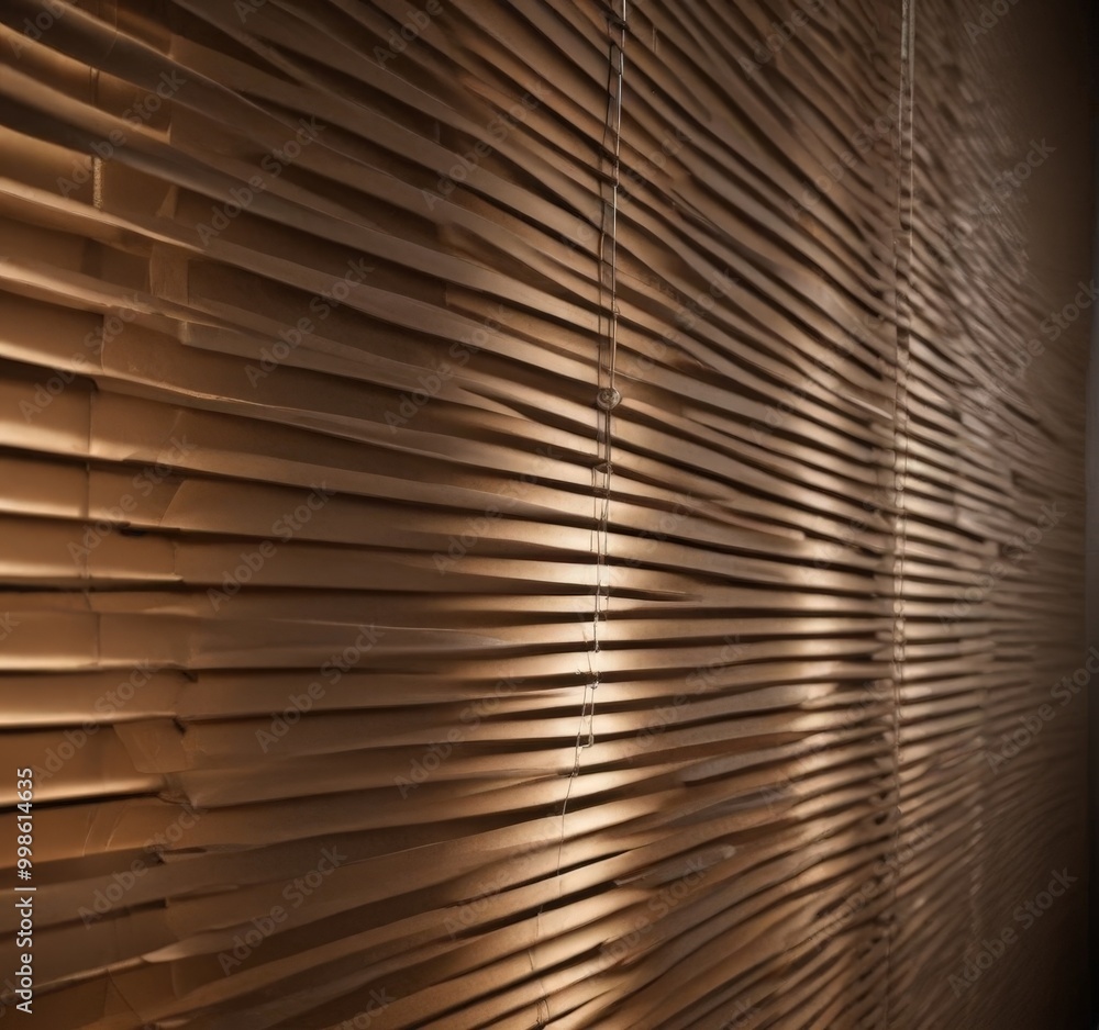 Aufkleber a close-up view wooden blind with vertical slats, creating a textured and patterned appearance