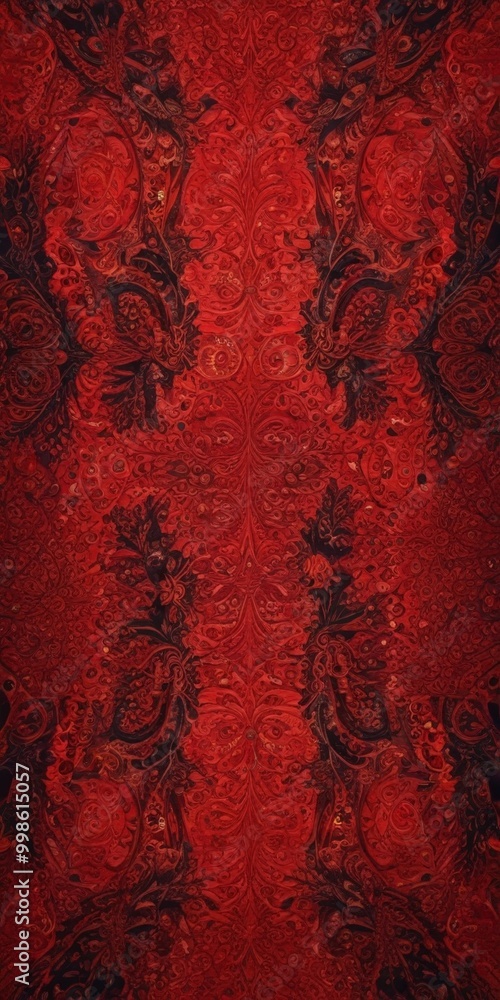 Poster a striking red and black pattern with intricate designs and floral motifs, creating a visually captivating and symmetrical composition