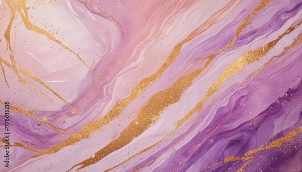 Fototapete a vibrant abstract pattern with a gradient of pink and purple hues, accented by gold lines and splat