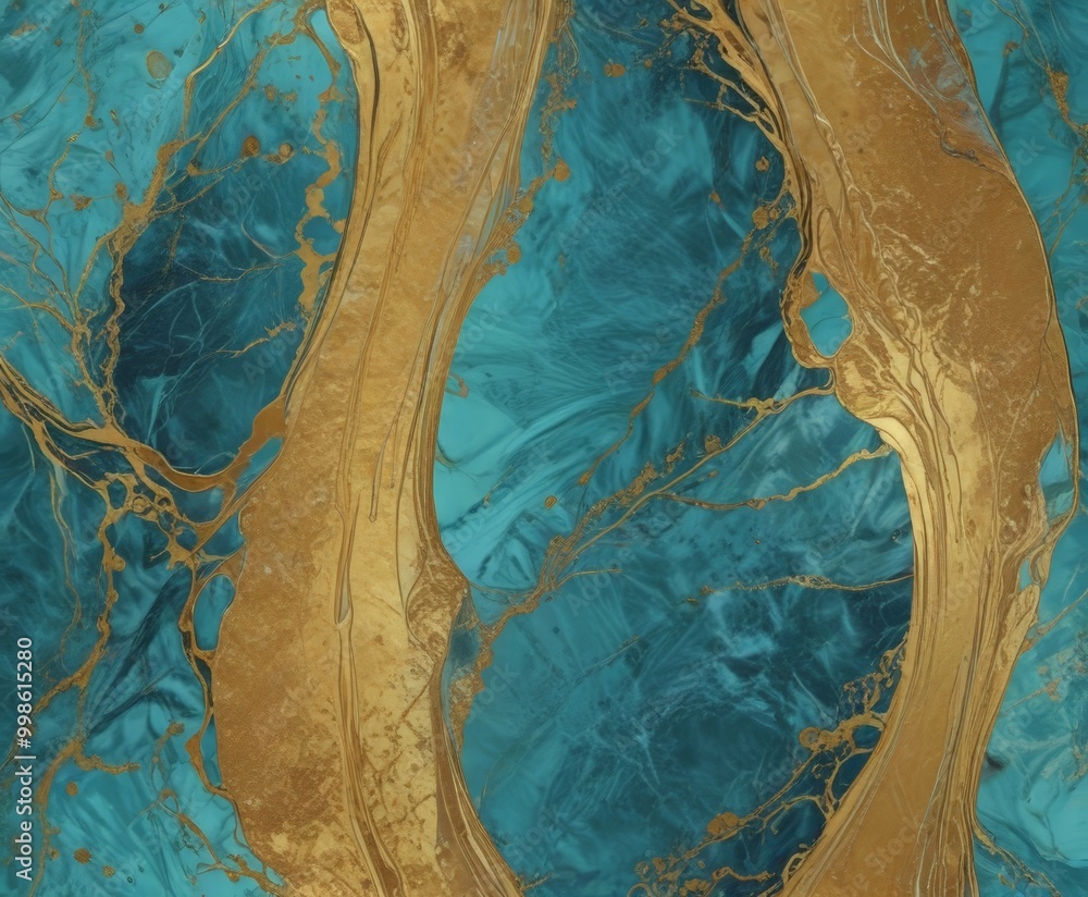 Aufkleber a striking abstract pattern with a blend of turquoise and gold colors The pattern is composed of curved lines and swirls, creating a sense of movement and dynamism The