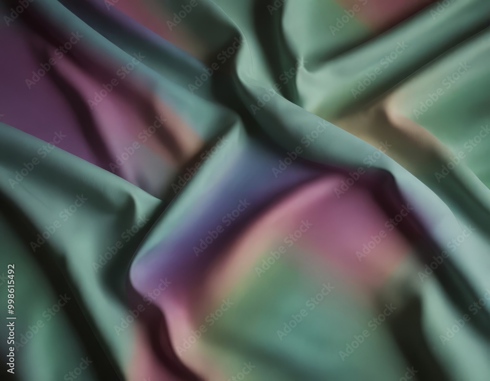 Poster a close-up view fabric with a vibrant, multicolored pattern The fabric appears to be made soft, silky material and is folded in a way that creates a sense of depth