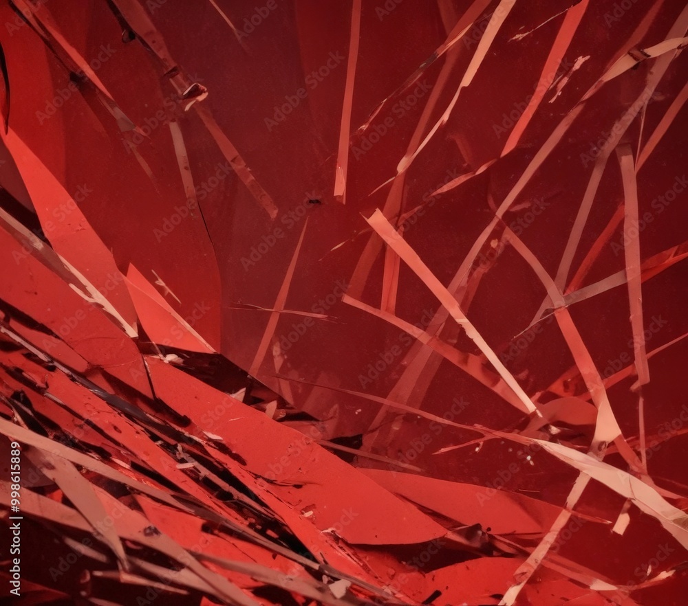 Poster a close-up view red paper cutout with jagged edges, creating a dynamic and abstract composition