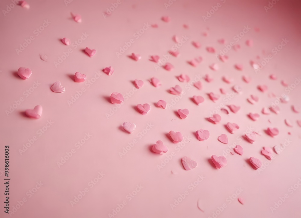 Poster a close-up view of numerous small pink hearts scattered across a pink background