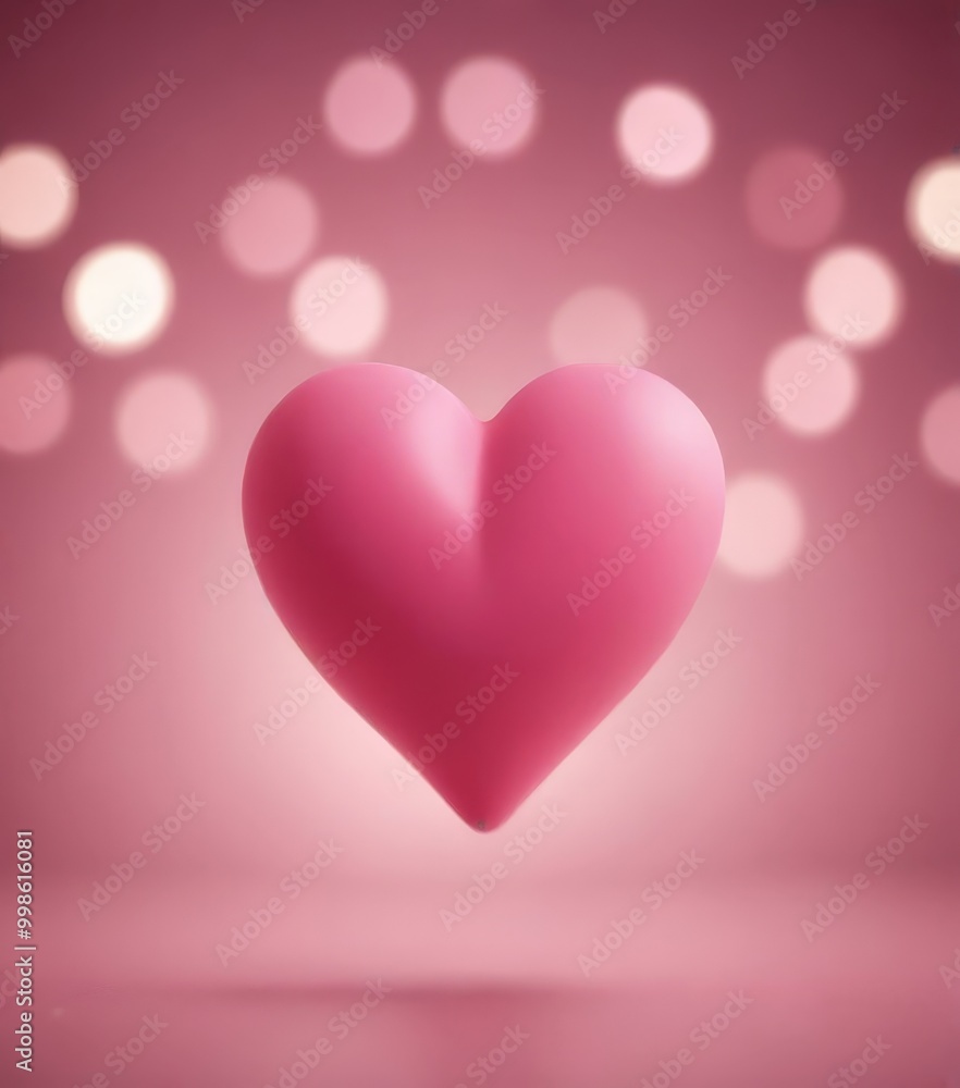 Poster A pink heart-shaped object floats against a pink background with white bokeh lights