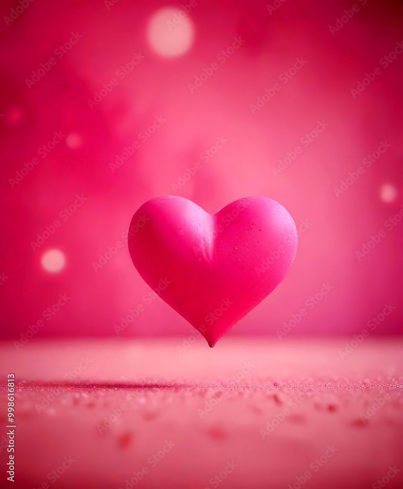 Poster a pink heart-shaped object floats against a pink background with white dots