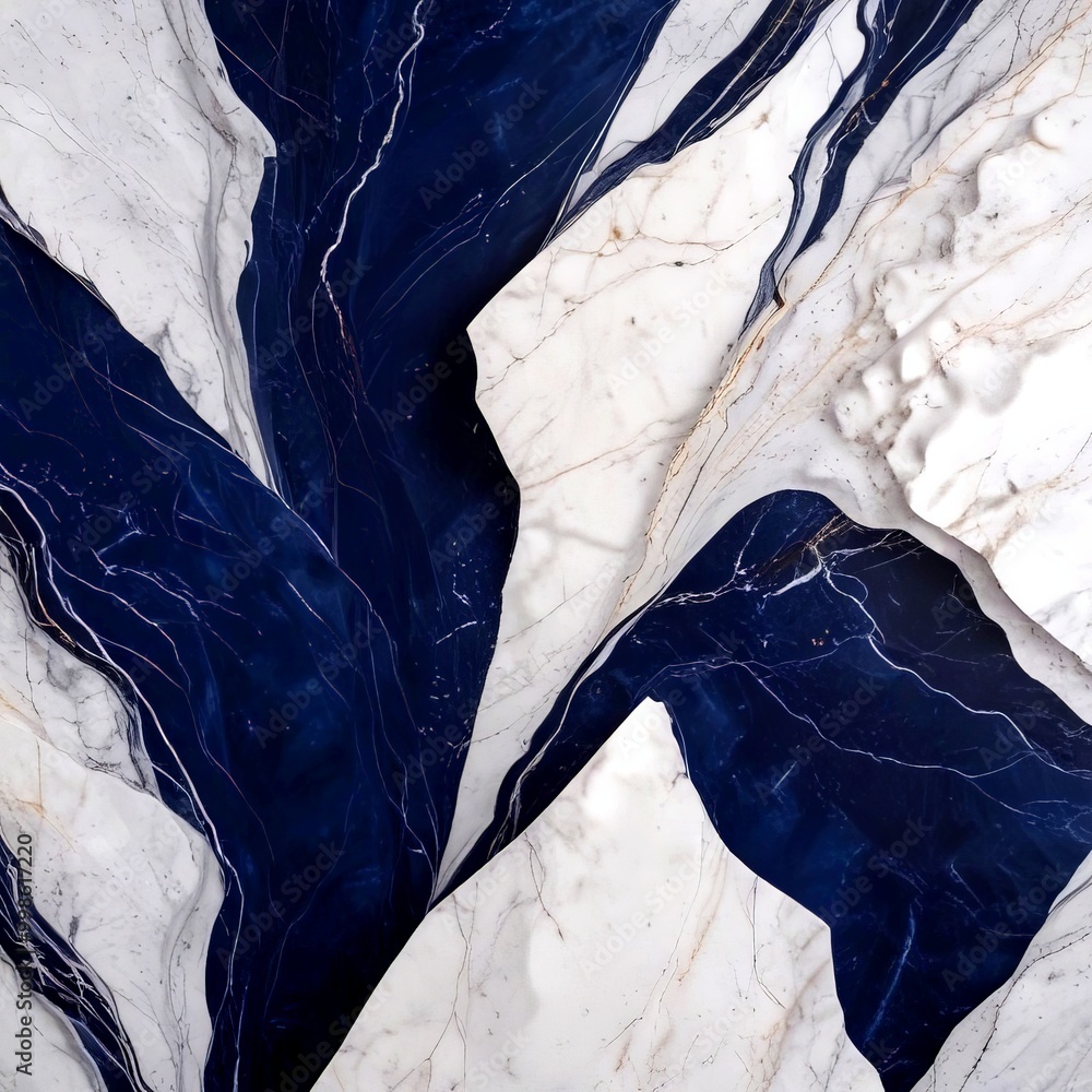 Poster a close-up view marble surface with a striking pattern of blue and white marble the marble exhibits 