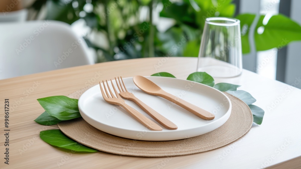 Poster elegant table setting with natural elements