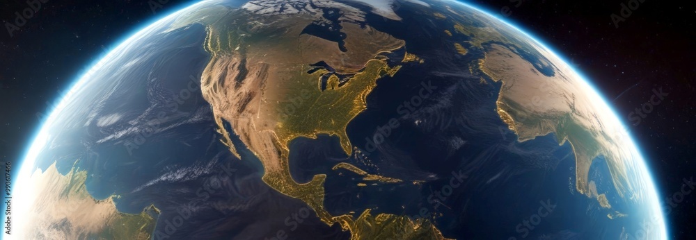 Poster a detailed view of the earth from space, showcasing the continents and oceans in their natural color