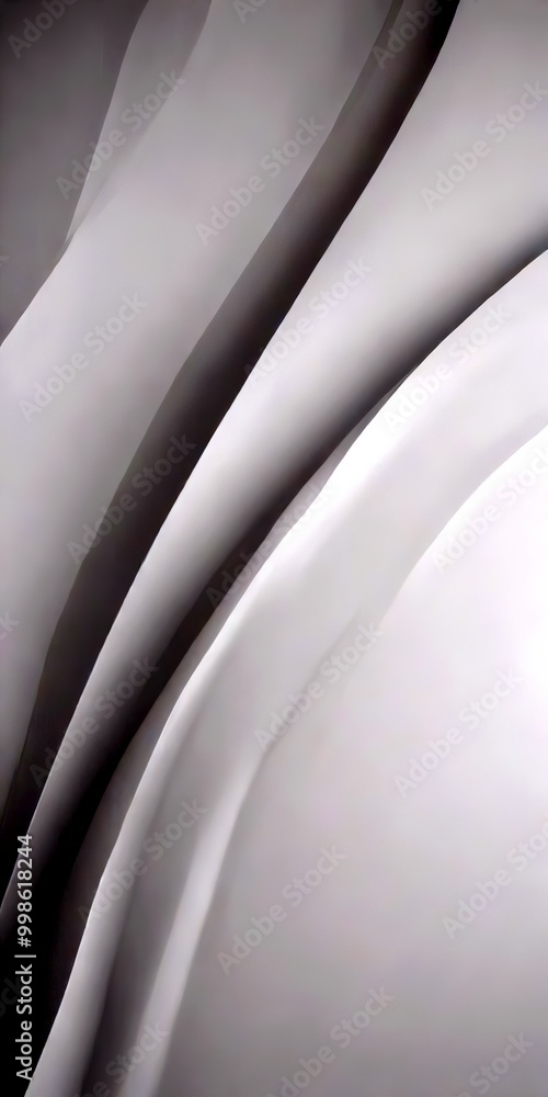 Poster a minimalist abstract design with a gradient of gray and white colors, creating a sense of depth and movement