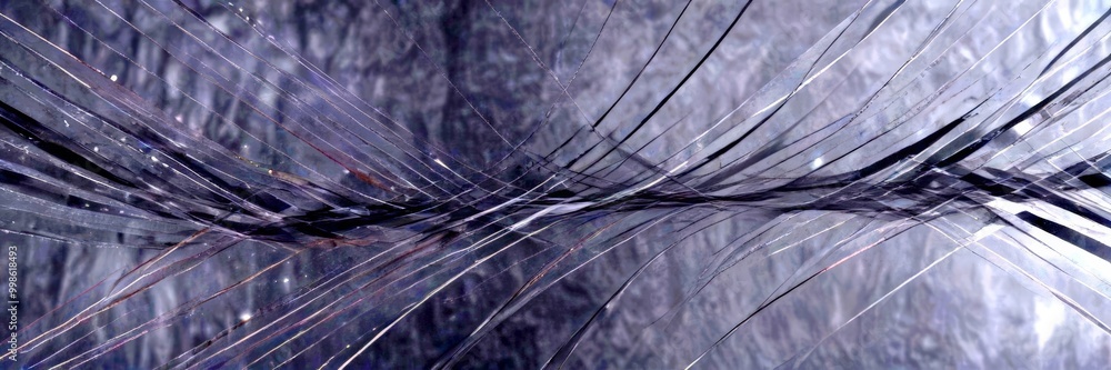 Poster a close-up view wire sculpture with a complex, abstract design The wire is twisted and intersected in various directions, creating a sense of movement and dynamism