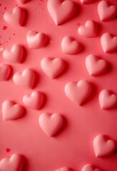 A collection of pink heart-shaped objects arranged in a grid pattern on a pink background