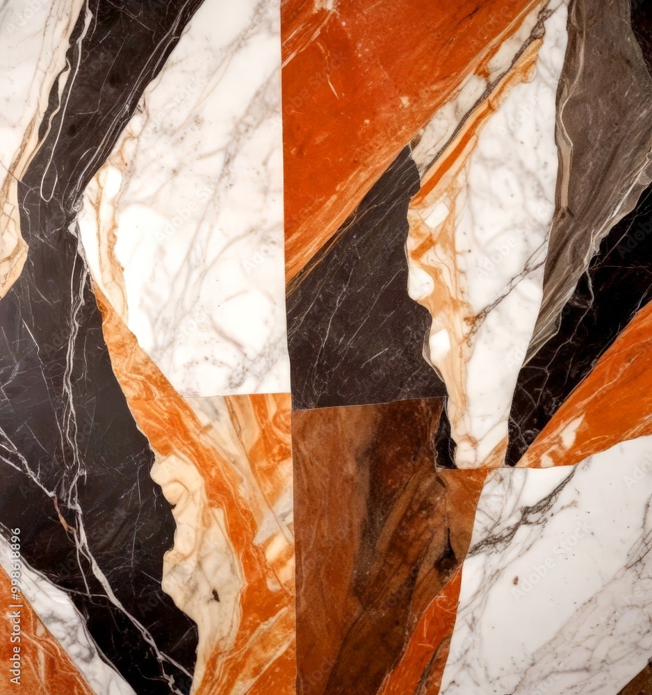 Poster a close-up view marble surface with a geometric pattern of intersecting lines and curves in various shades of white, black, and brown
