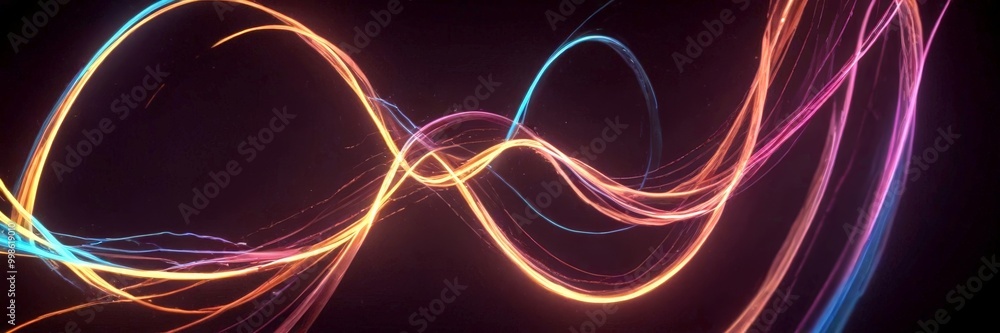 Aufkleber a dynamic abstract composition of multicolored, curved lines and swirls against a dark background, creating a sense of movement and energy