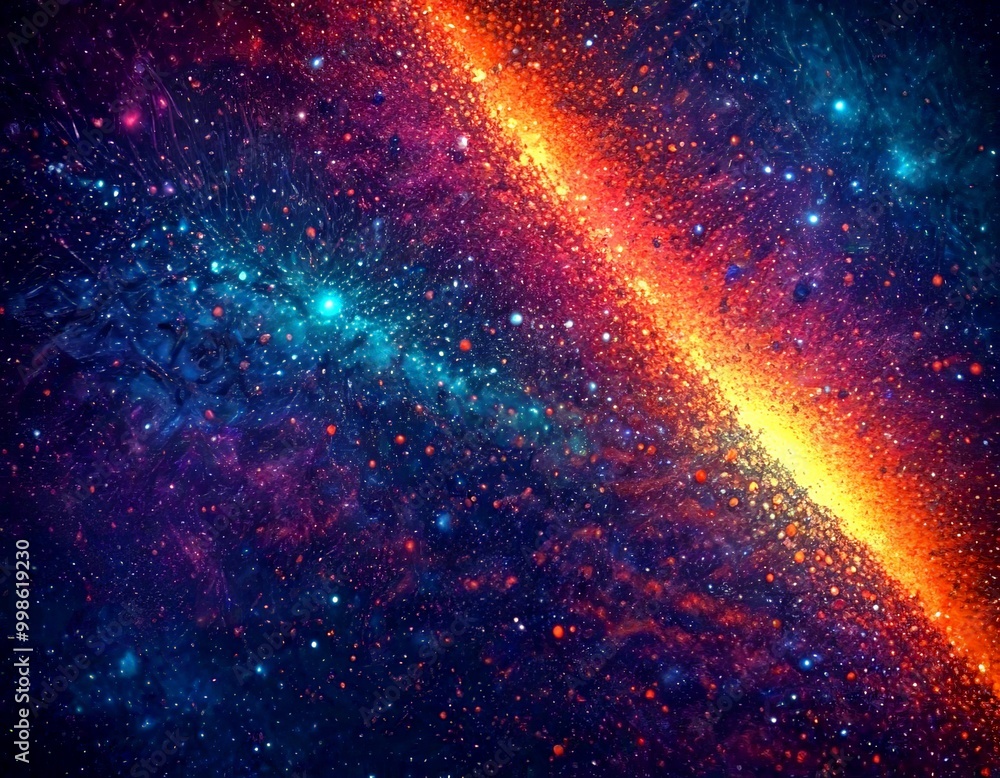 Aufkleber a vibrant, abstract cosmic scene, featuring a gradient of colors from blue to orange, with numerous 