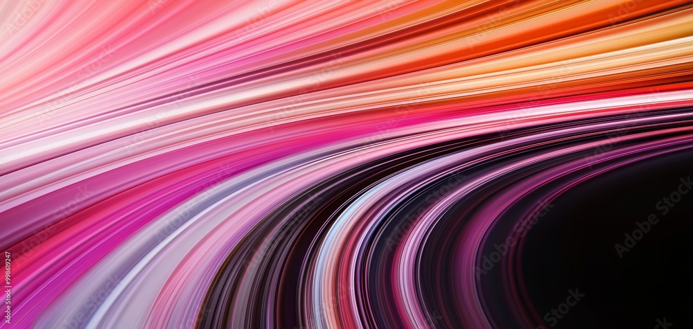 Poster dynamic light streaks in vibrant colors following a smooth curve, creating a sense of fast movement 