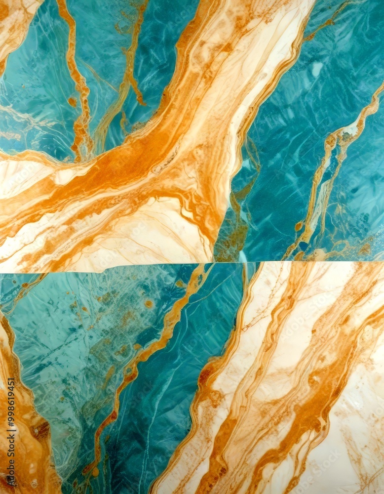 Poster a close-up view marble surface with a striking pattern of turquoise and white marble swirls and line