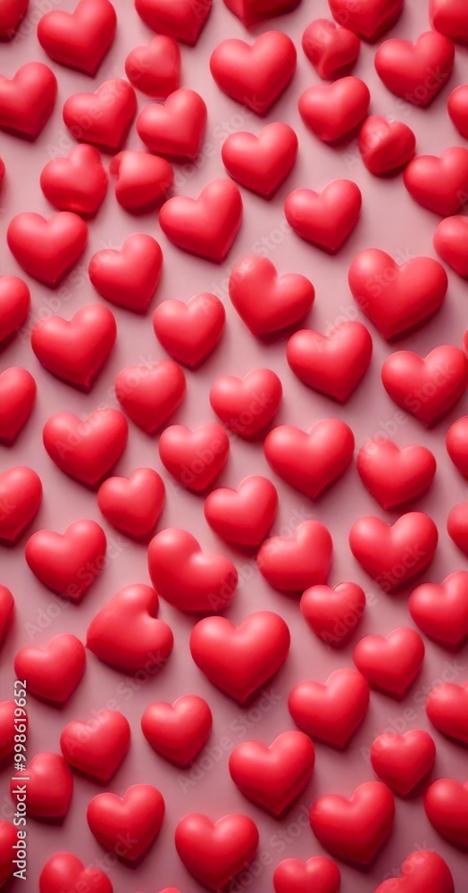 Aufkleber A grid of pink heart-shaped objects arranged in a visually appealing pattern against a pink background